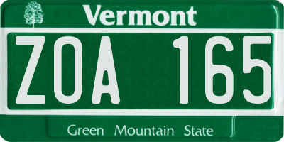 VT license plate ZOA165
