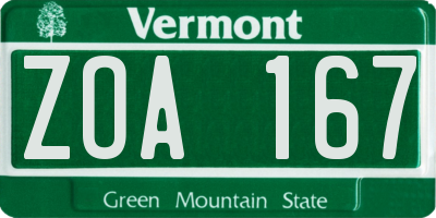 VT license plate ZOA167