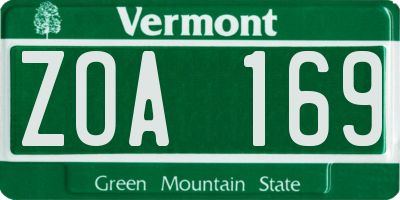 VT license plate ZOA169