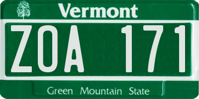 VT license plate ZOA171
