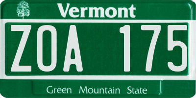 VT license plate ZOA175
