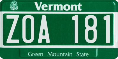 VT license plate ZOA181