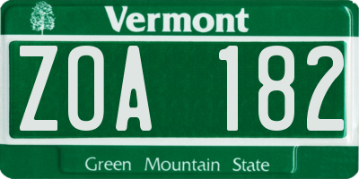 VT license plate ZOA182