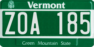 VT license plate ZOA185