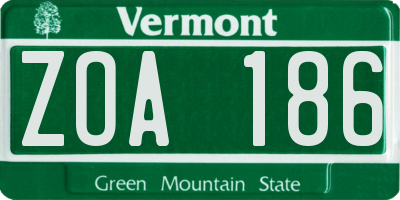 VT license plate ZOA186