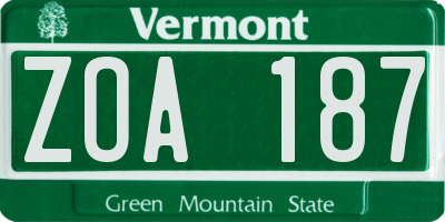 VT license plate ZOA187