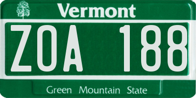 VT license plate ZOA188