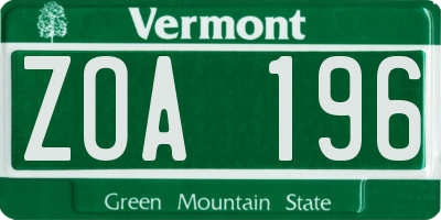 VT license plate ZOA196