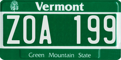 VT license plate ZOA199