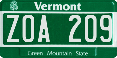 VT license plate ZOA209
