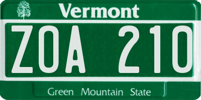 VT license plate ZOA210