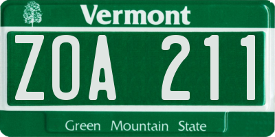 VT license plate ZOA211