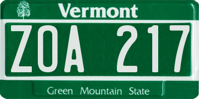 VT license plate ZOA217