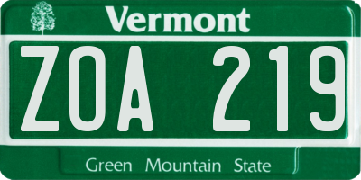 VT license plate ZOA219