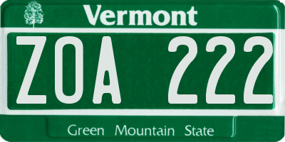 VT license plate ZOA222