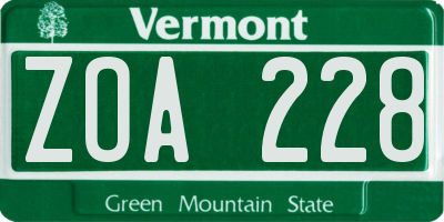 VT license plate ZOA228