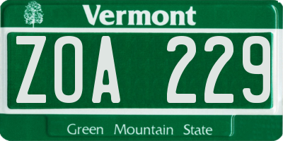VT license plate ZOA229