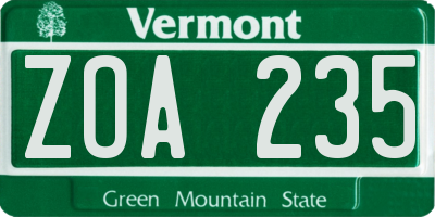 VT license plate ZOA235
