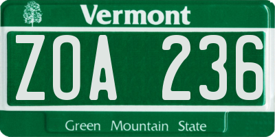 VT license plate ZOA236