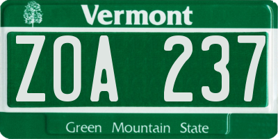 VT license plate ZOA237
