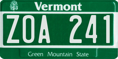 VT license plate ZOA241