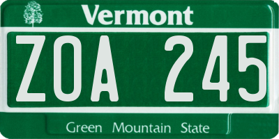 VT license plate ZOA245