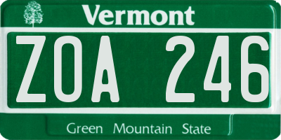 VT license plate ZOA246