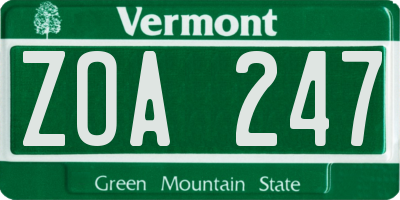 VT license plate ZOA247