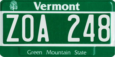 VT license plate ZOA248