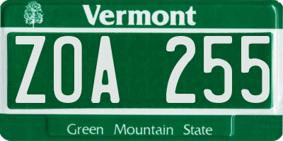 VT license plate ZOA255