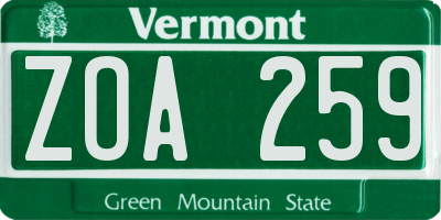 VT license plate ZOA259