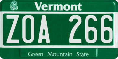 VT license plate ZOA266