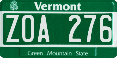 VT license plate ZOA276