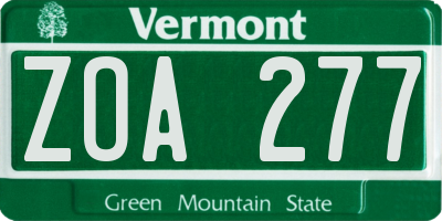 VT license plate ZOA277