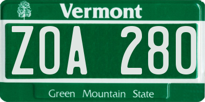 VT license plate ZOA280