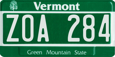 VT license plate ZOA284