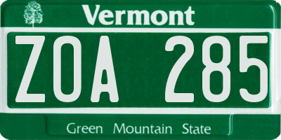 VT license plate ZOA285