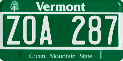 VT license plate ZOA287