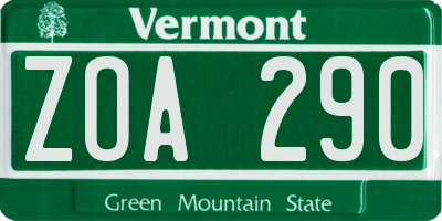VT license plate ZOA290