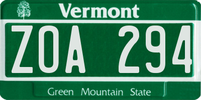 VT license plate ZOA294