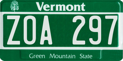 VT license plate ZOA297