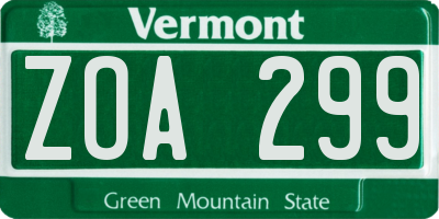 VT license plate ZOA299