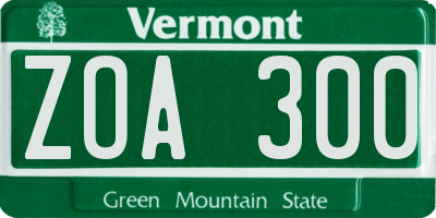 VT license plate ZOA300