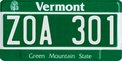 VT license plate ZOA301