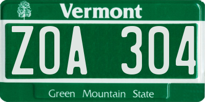 VT license plate ZOA304