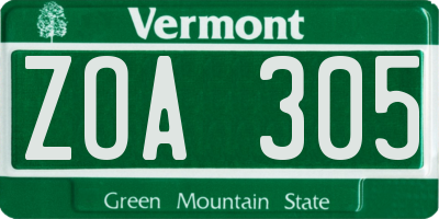 VT license plate ZOA305