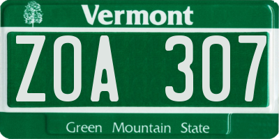 VT license plate ZOA307