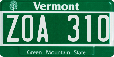 VT license plate ZOA310