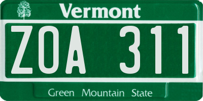 VT license plate ZOA311