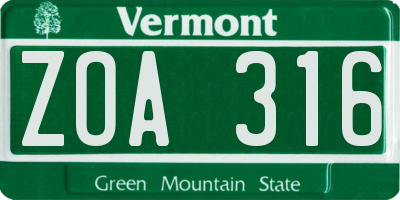 VT license plate ZOA316